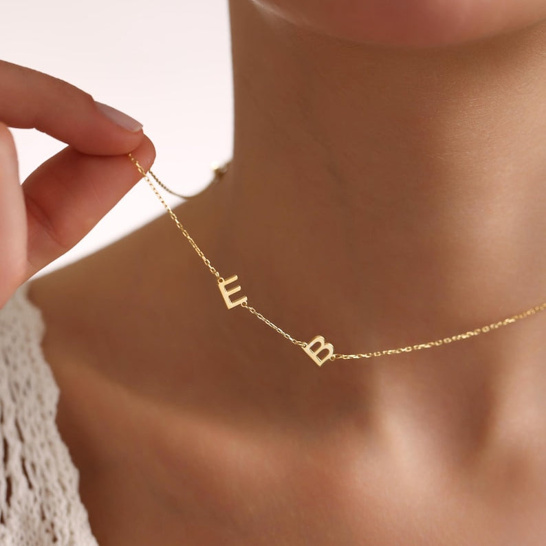 Personalized Sideway Initial Necklace - Up to 9 Letters/Symbols
