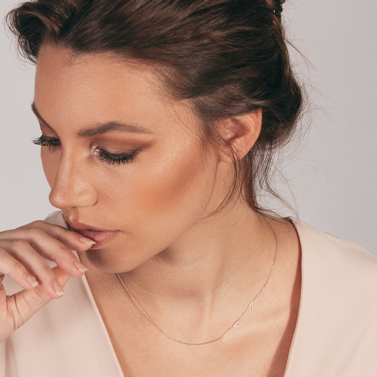 Personalized Sideway Initial Necklace - Up to 9 Letters/Symbols