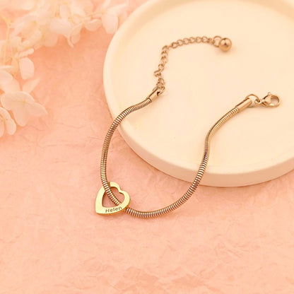 Personalized Name Heart Bracelet - 8"
