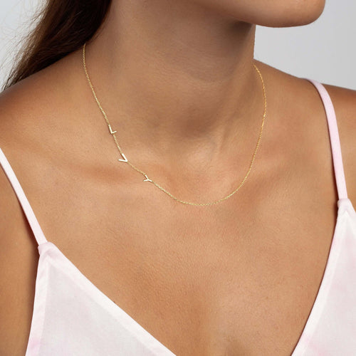 Personalized Sideway Initial Necklace - Up to 9 Letters/Symbols